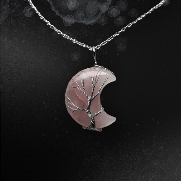 Tree of Life Gemstone Moon Necklace Rose Quartz - Picture 1 of 1